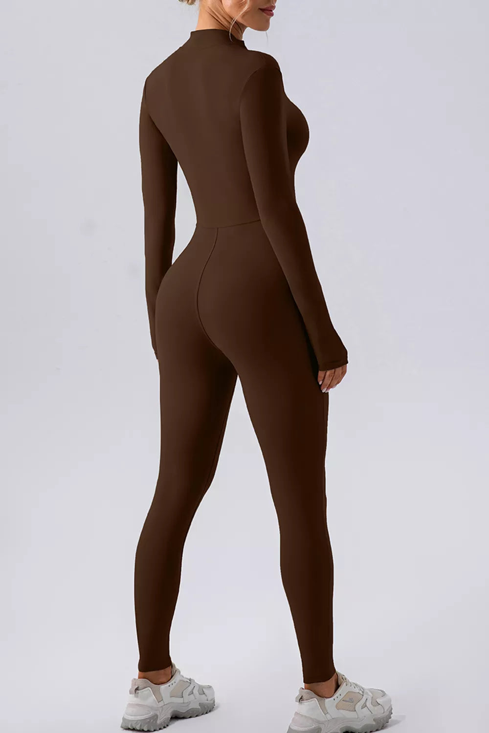 Half zip mock neck active jumpsuit front view