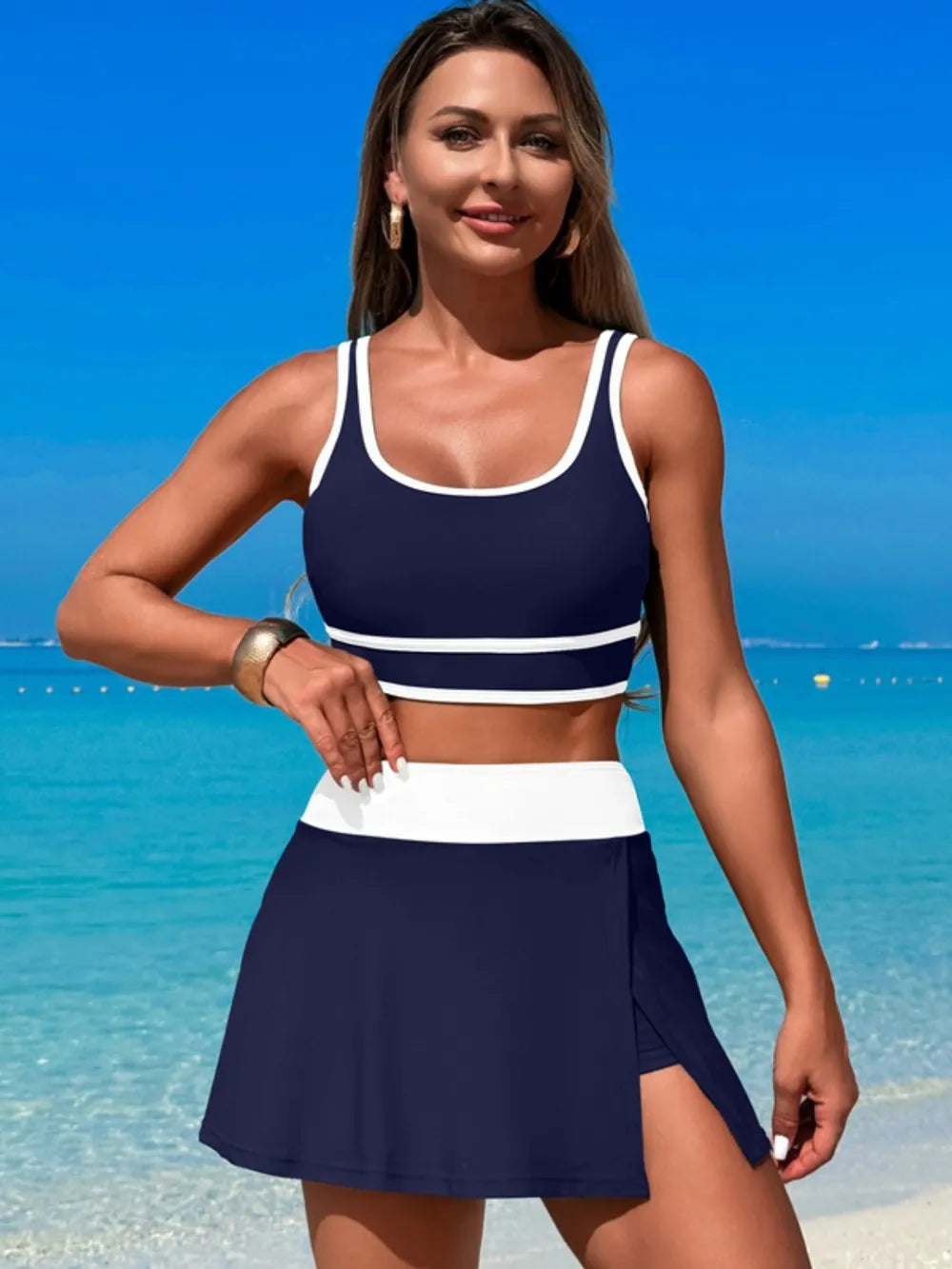 Scoop Neck Top and Skort Bikini Set, view 23