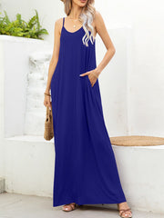 Spaghetti Strap V-Neck Maxi Dress with Pockets Navy - Fashorio