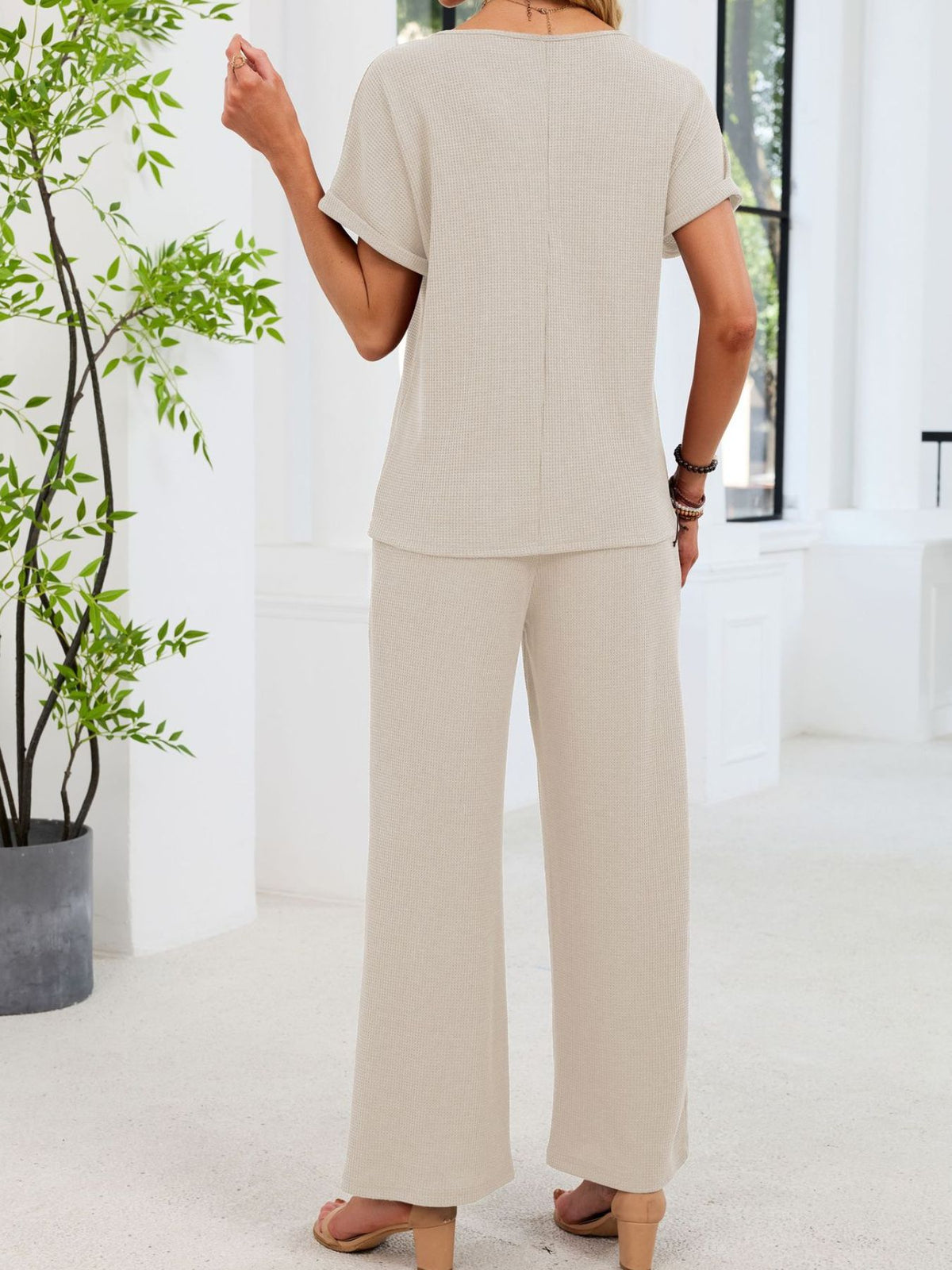 Lace Detail Short Sleeve Top and Pants Set, view 12