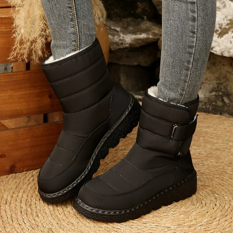 Round toe faux leather platform boots front view