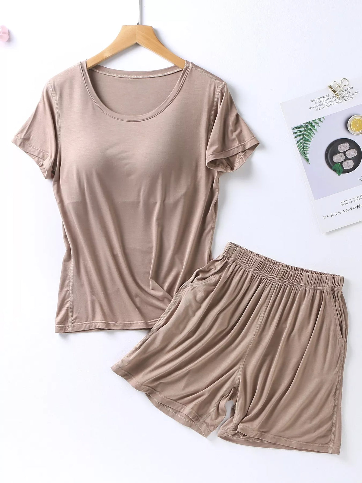 Plus Size Padded Modal Tee and Shorts Two Piece Set, view 10
