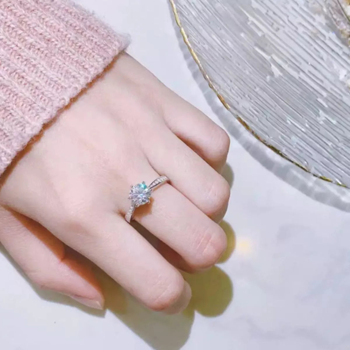 3 carat moissanite ring in 925 sterling silver front view