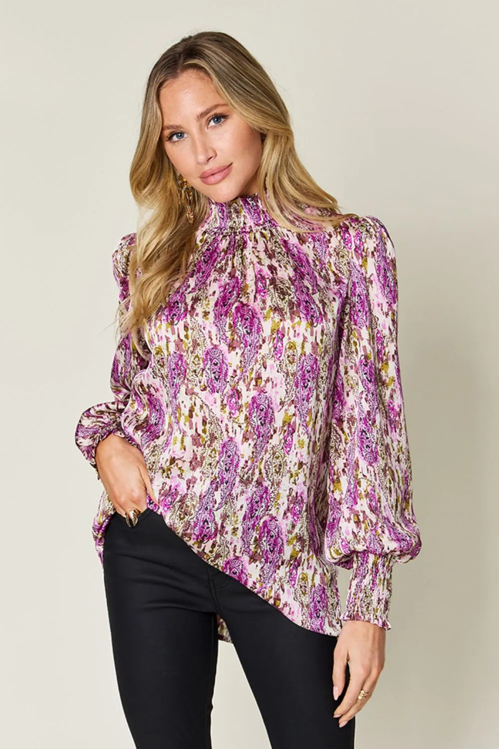 Sleeve drape detail of the polyester blouse