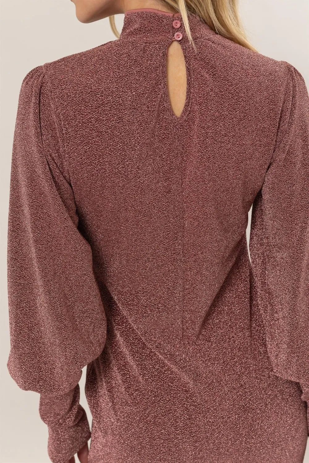 Glitter Mock Neck Long Sleeve Mini Dress styled look