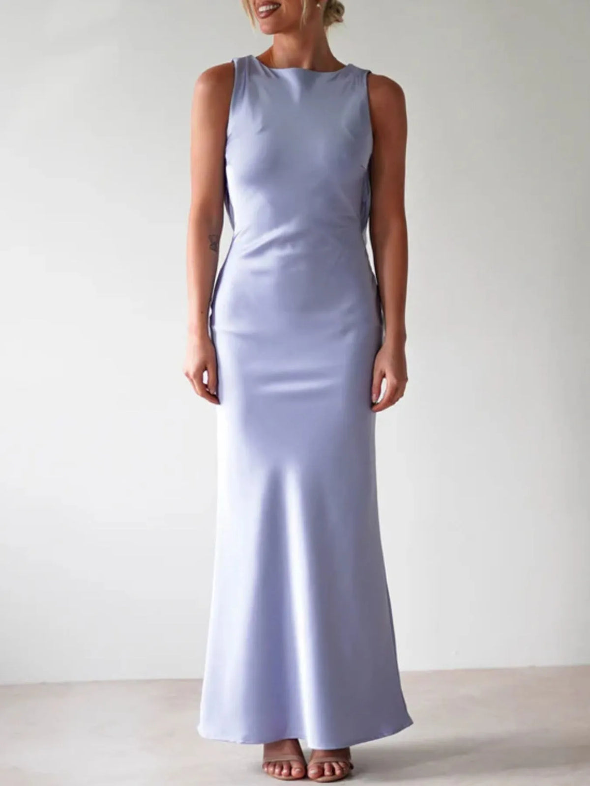 Satin Sleeveless Maxi Dress, fabric and print detail