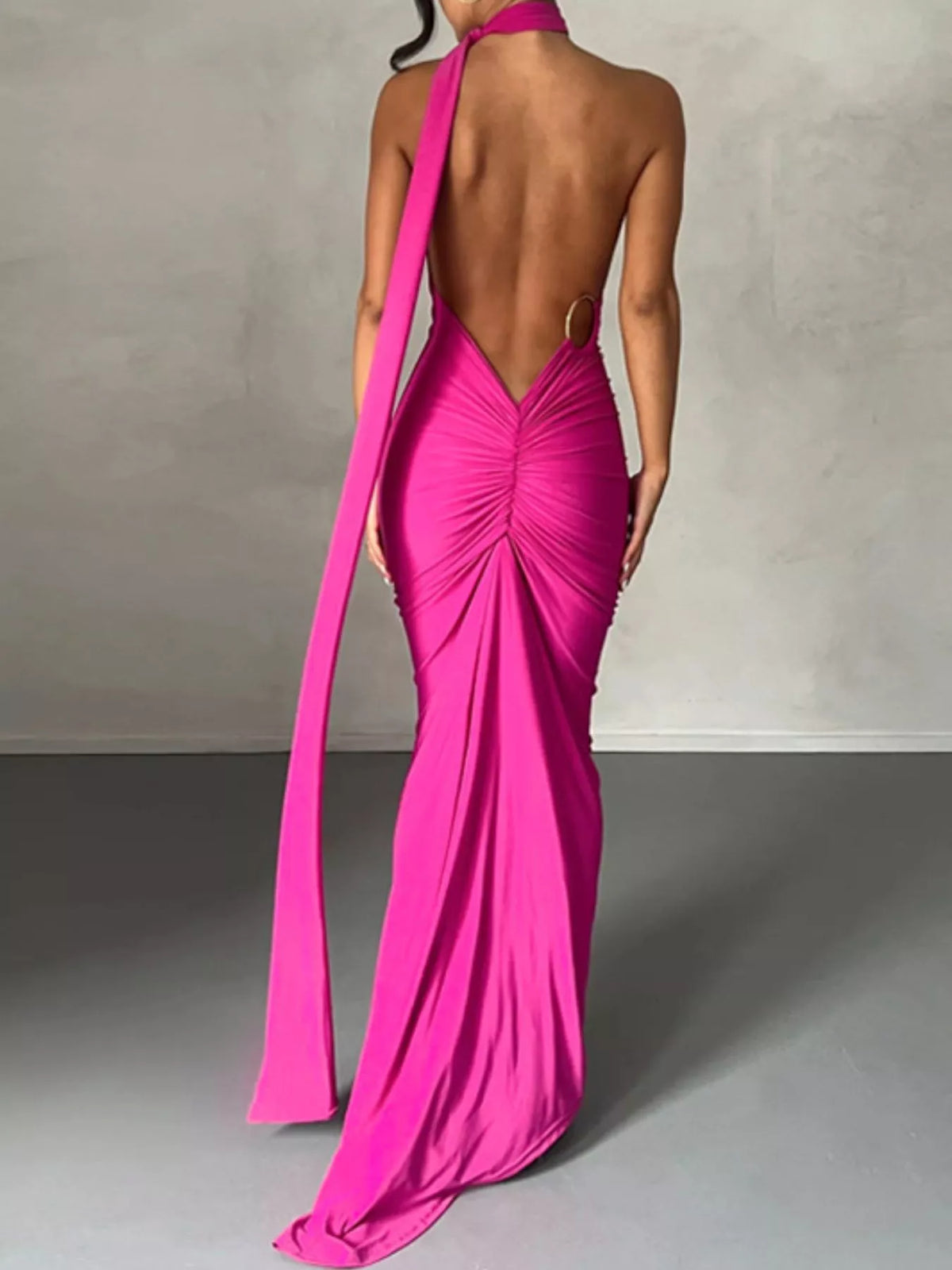One Shoulder Ruched Bodycon Maxi Dress front view