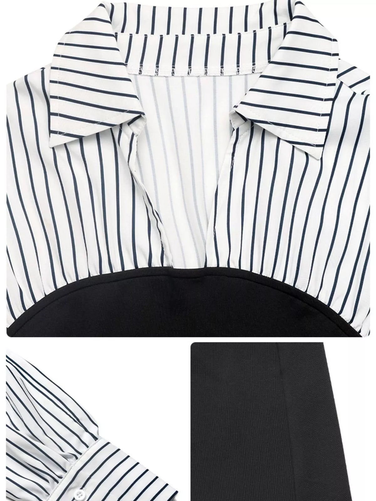 Black striped panel bodycon mini dress neckline detail
