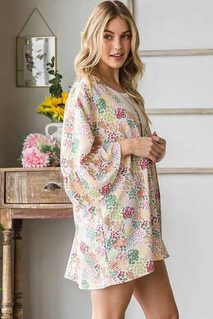 Heimish Full Size Multi Color Floral Open Cardigan Plus Size - Fashorio