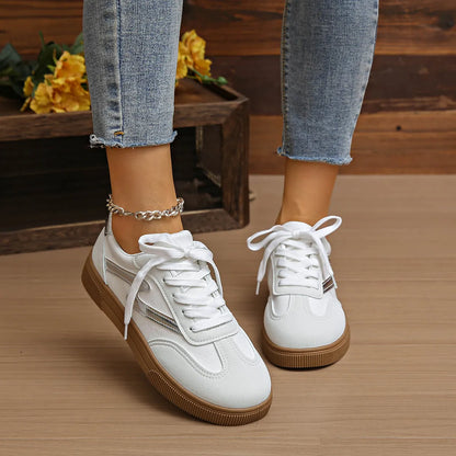 Round Toe Lace Up Sneakers White - Fashorio