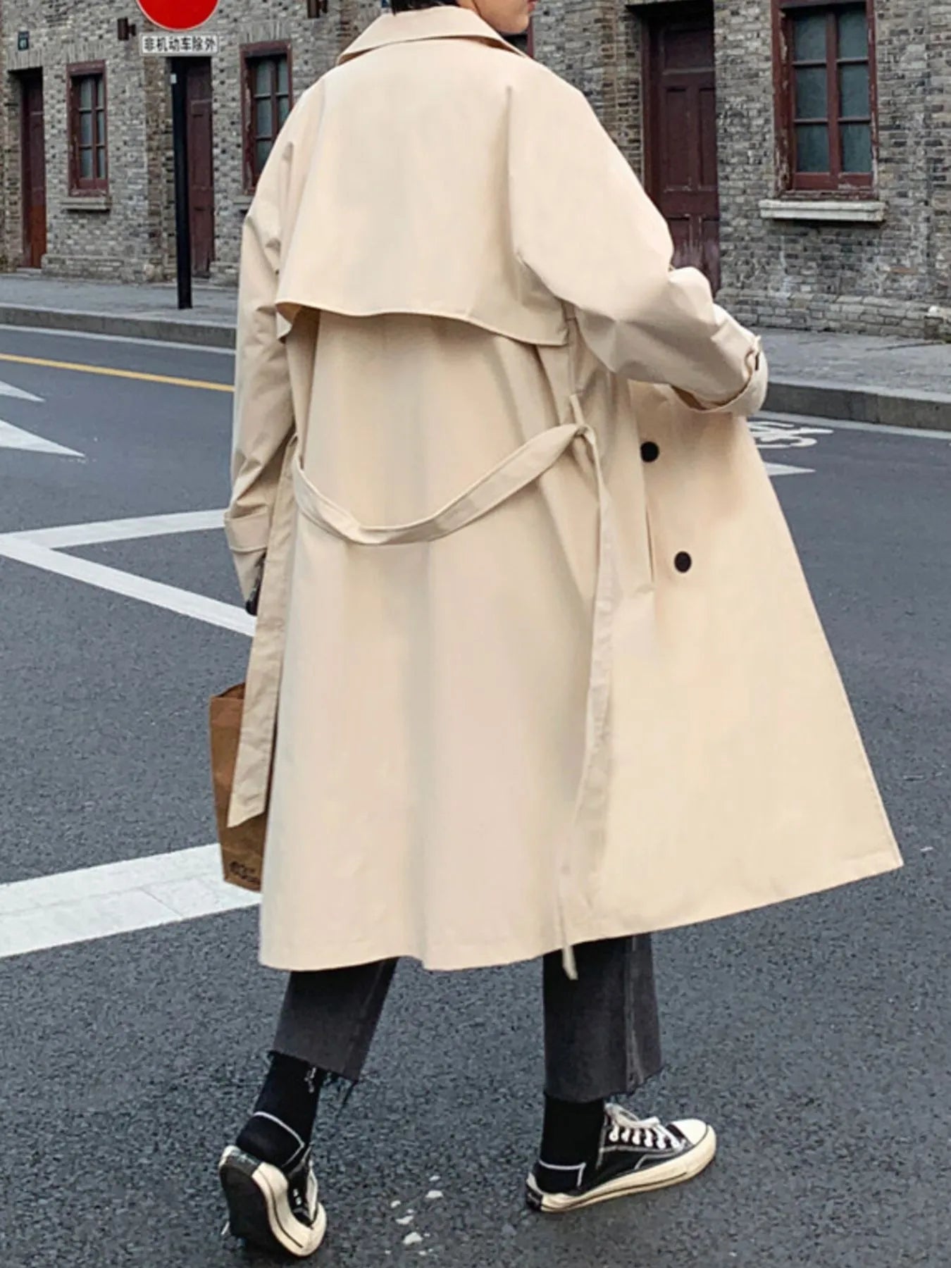 Men's Collared Neck Long Sleeve Trench Coat - Fashorio