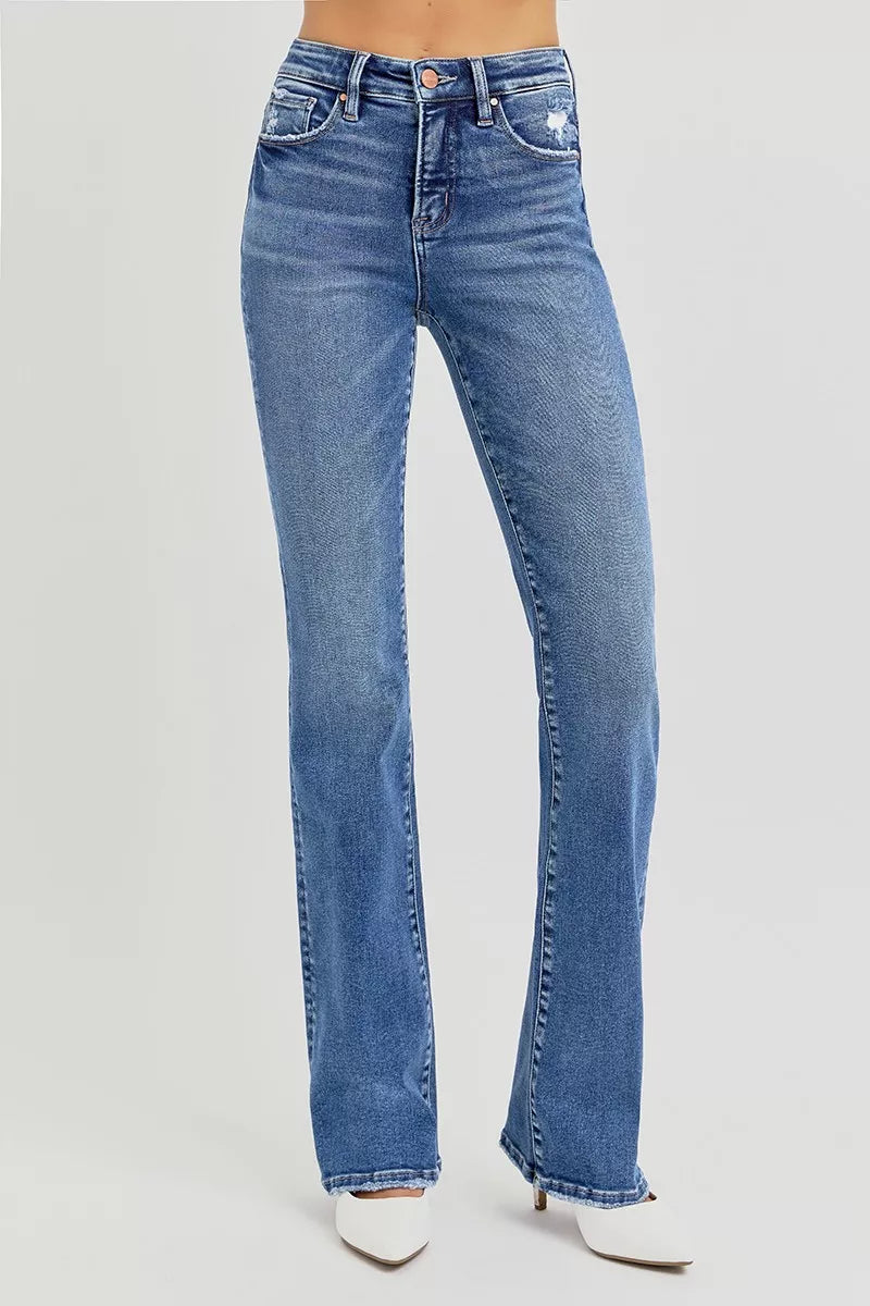 RISEN tummy control high rise straight jeans front