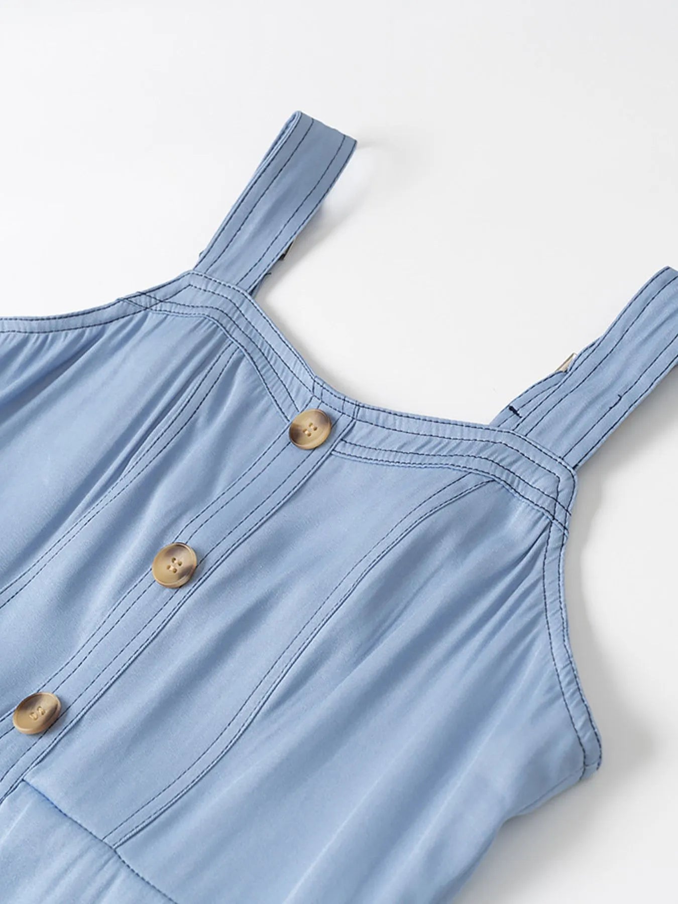 Wide Strap Sweetheart Neck Denim Dress - Fashorio