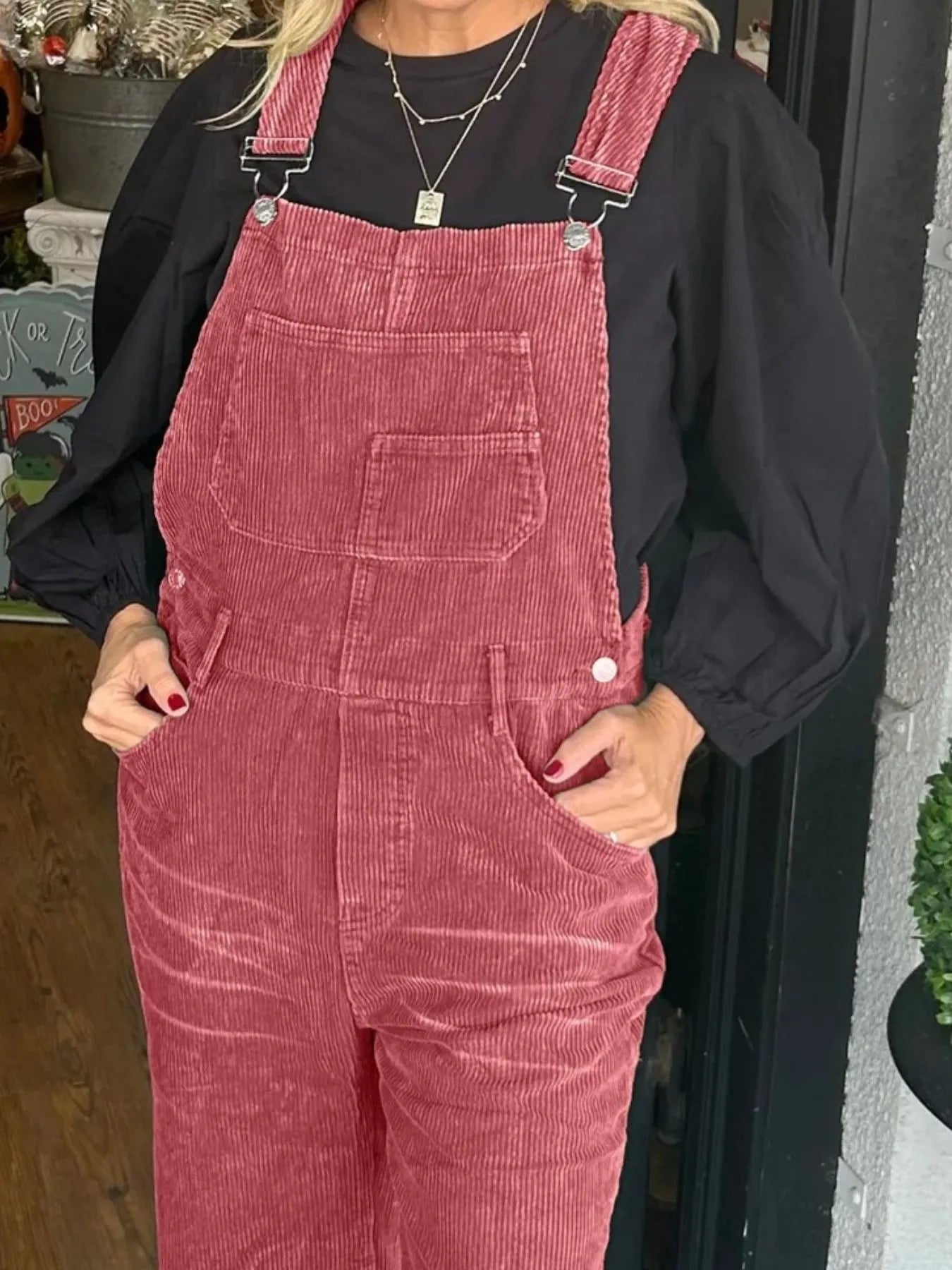 Distressed Wide Leg Corduroy Overalls - Fashorio