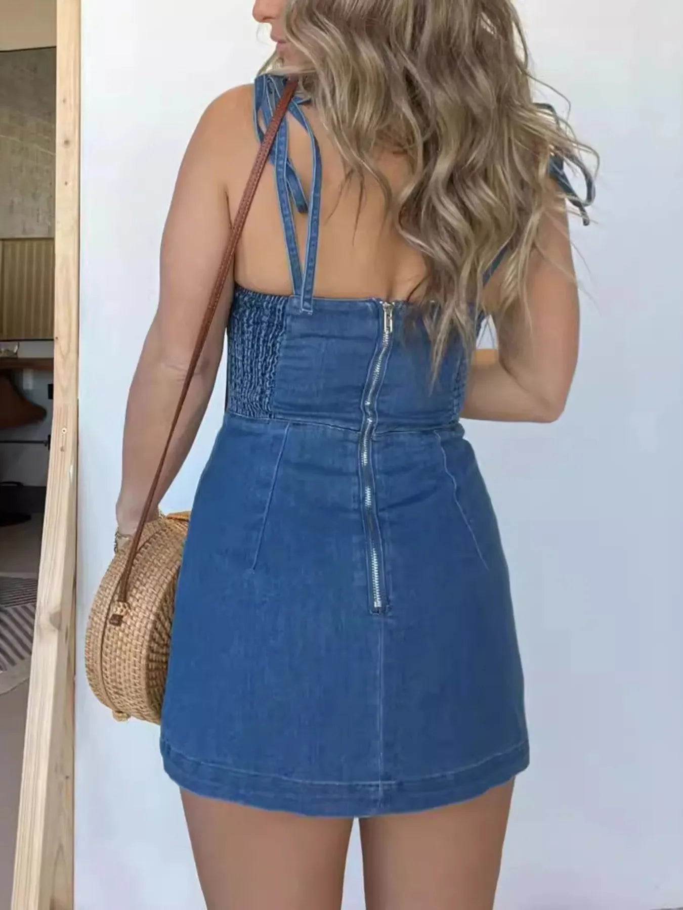 Full Size Slit Square Neck Denim Dress Plus Size - Fashorio