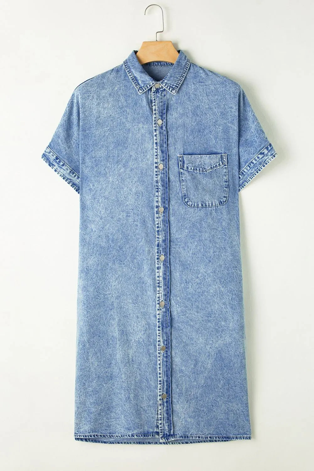 Oversized Button Down Denim Shirt Dress - Fashorio