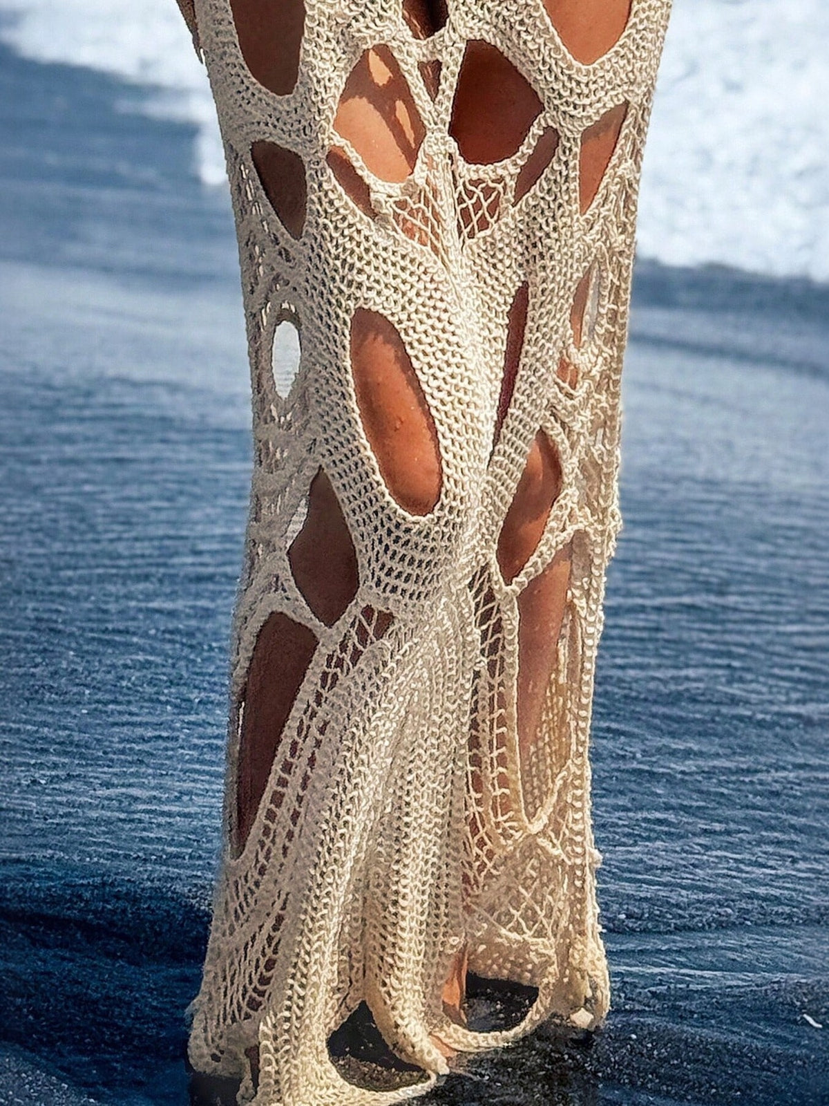 Halter neck cover up dress with open cutout panels front view