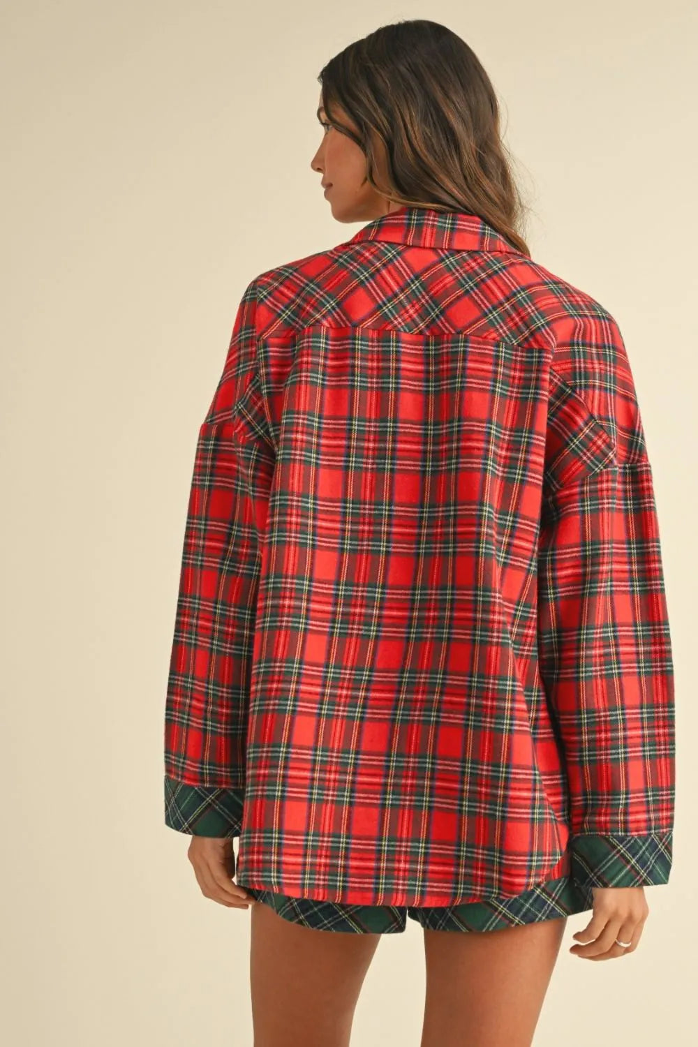 Annie Wear Contrast Plaid Long Sleeve Top and Shorts Set - Fashorio