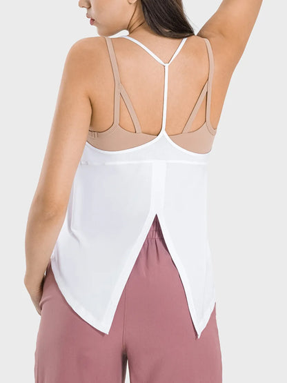 Millennia Slit Spaghetti Strap Scoop Neck Active Cami - Fashorio