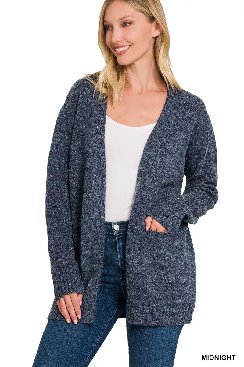 Detail of ribbed knit and pocket