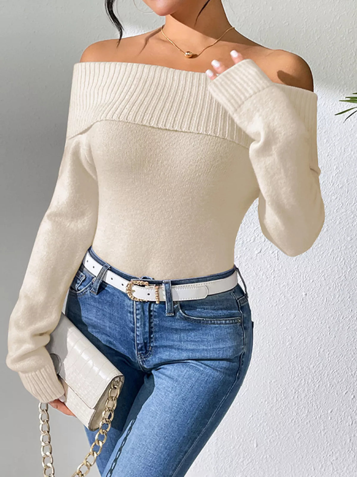 Ribbed Off Shoulder Sweater