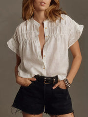 Ruffled Short Sleeve Button Up Shirt - Fashorio