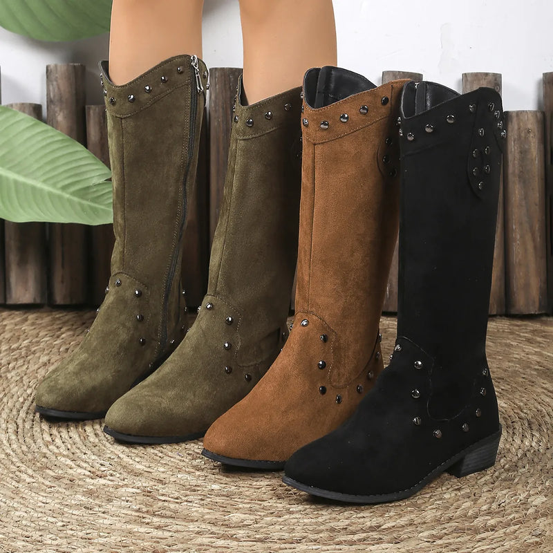 Studded mid calf boots front view