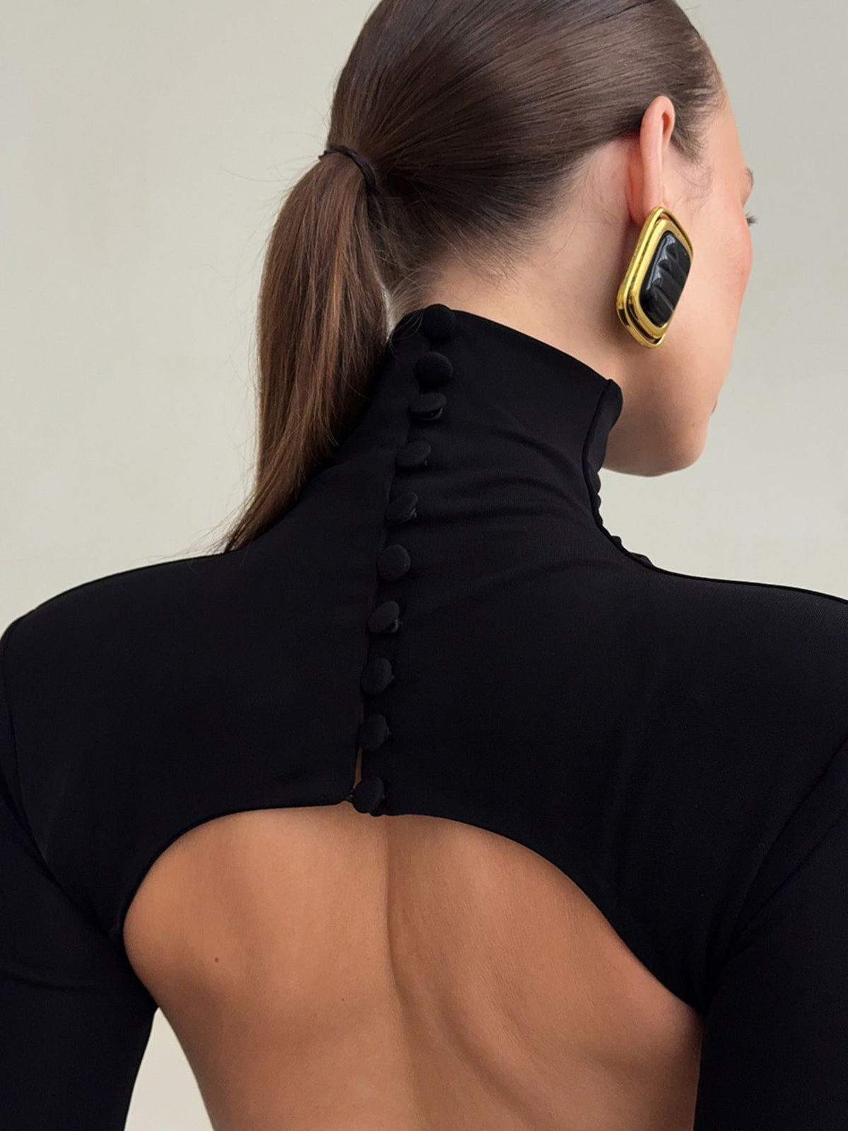 Backless Turtleneck Long Sleeve Maxi Dress detail view