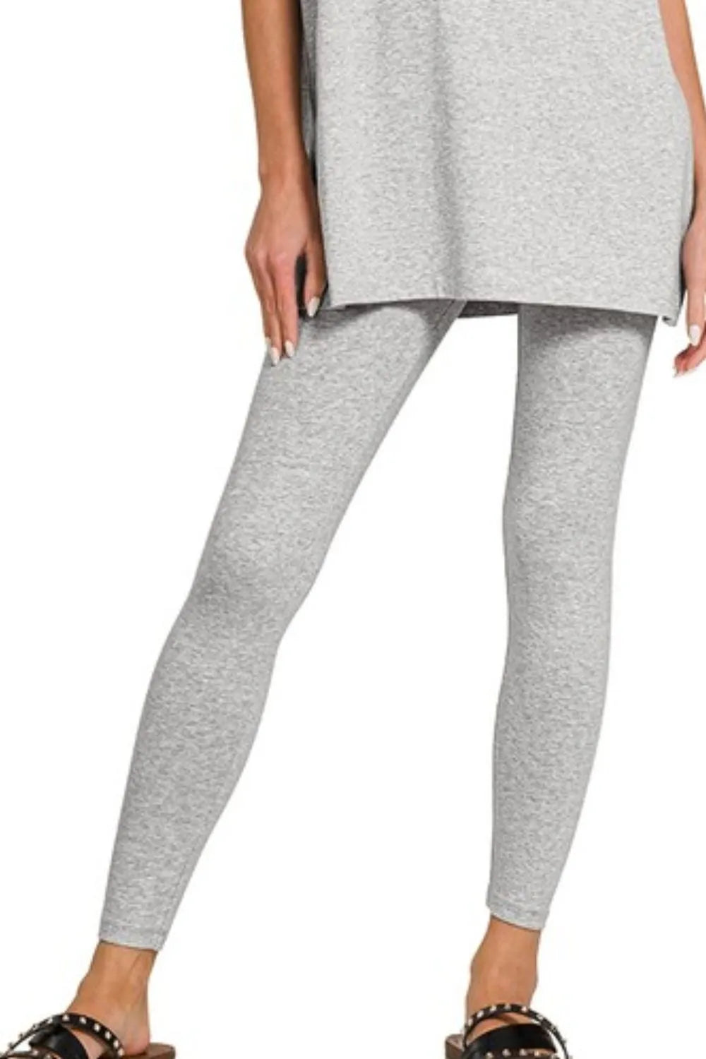 Zenana Cotton Round Neck Top & Legging Set - Fashorio