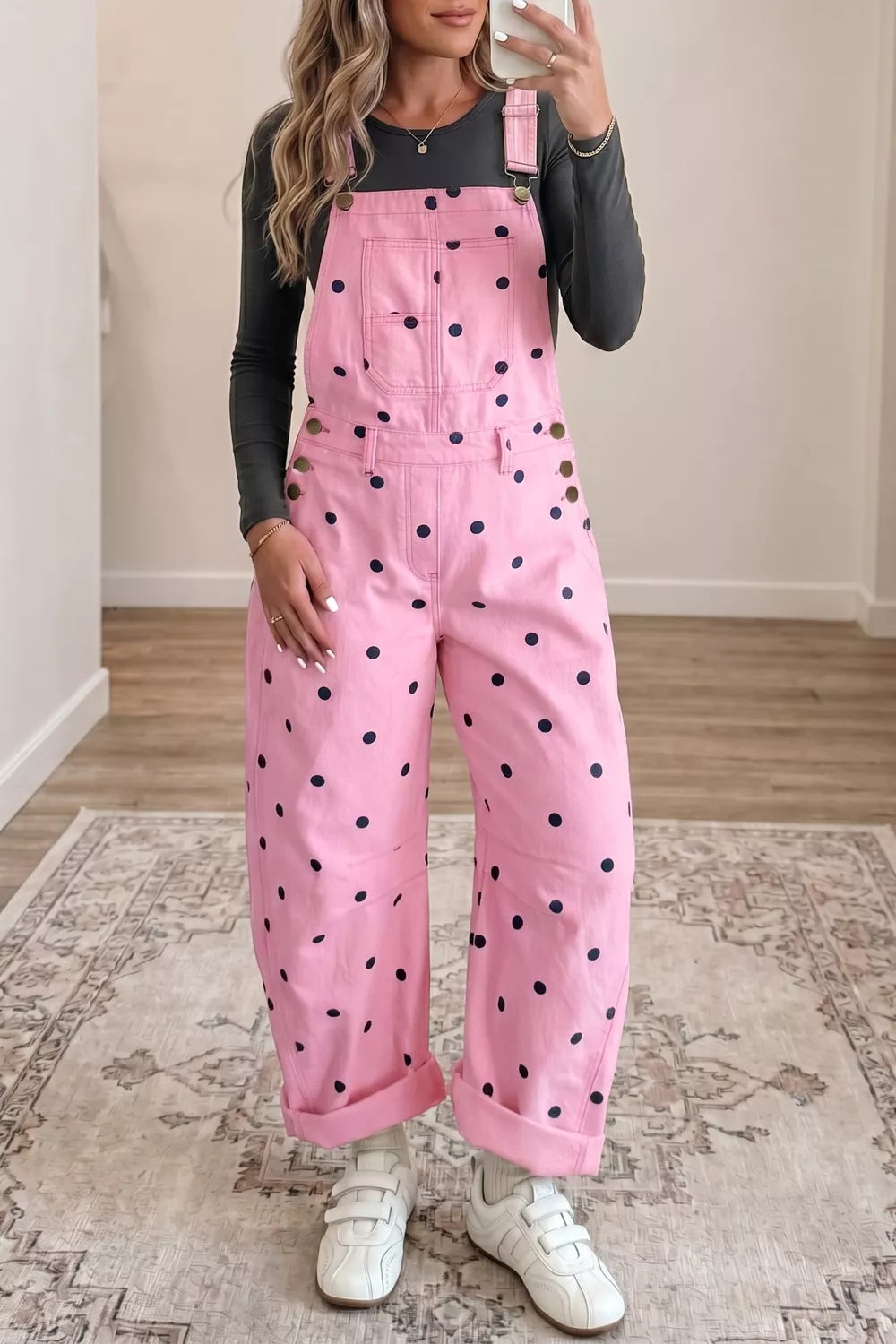 Polka dot overalls full length styling