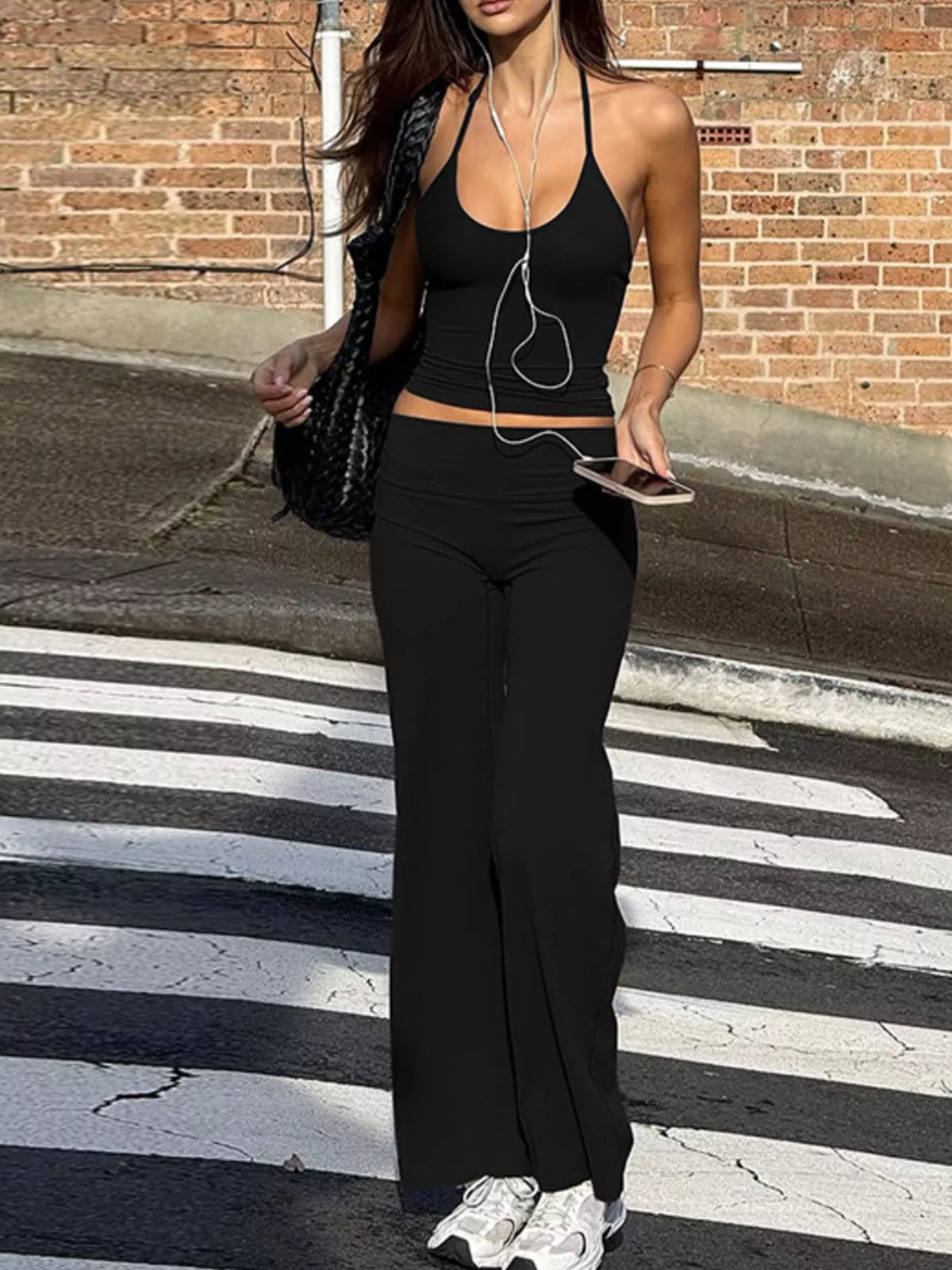 Coordinated crop top and pants back view