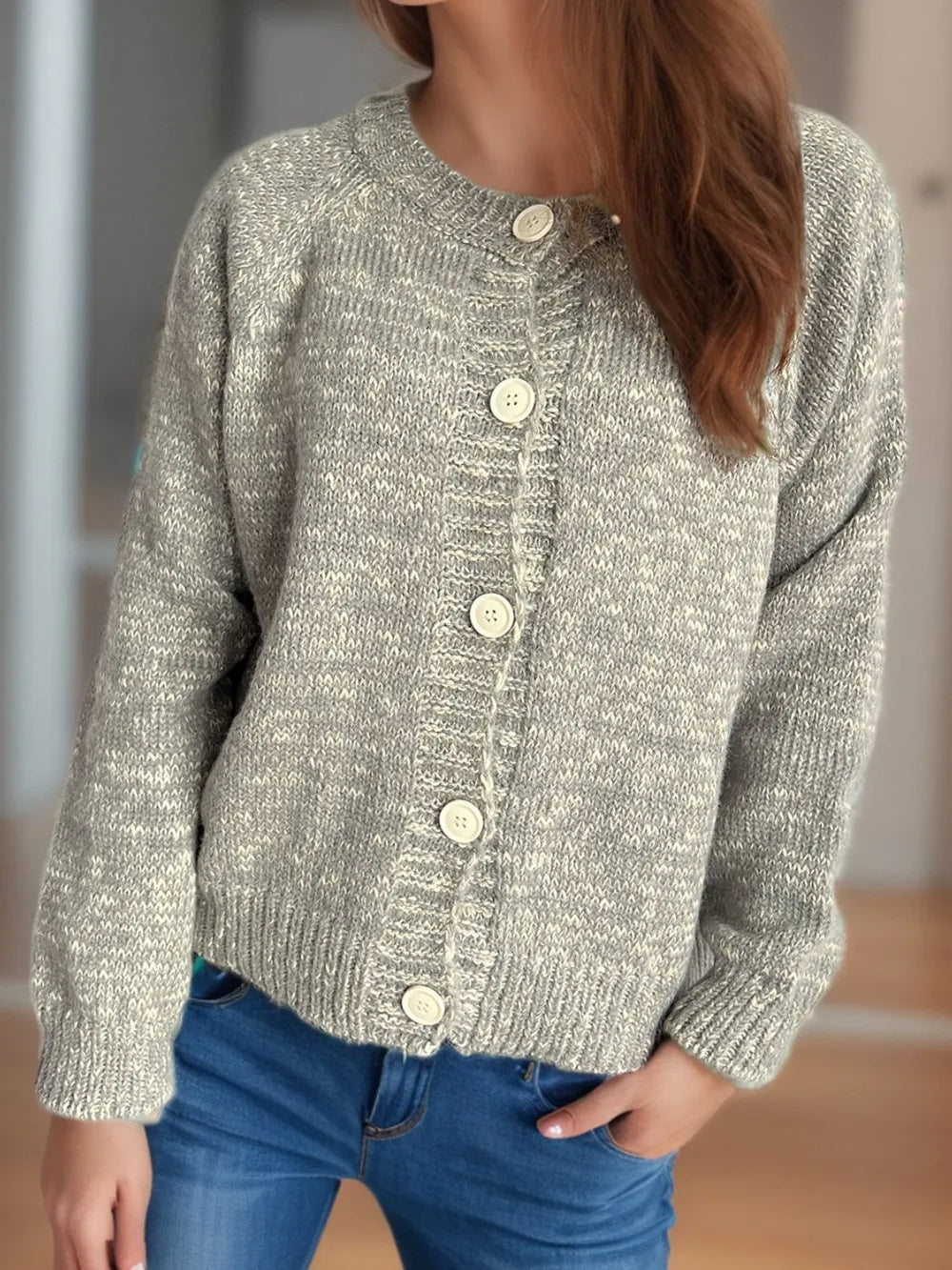 Heathered Button Down Long Sleeve Cardigan - Fashorio