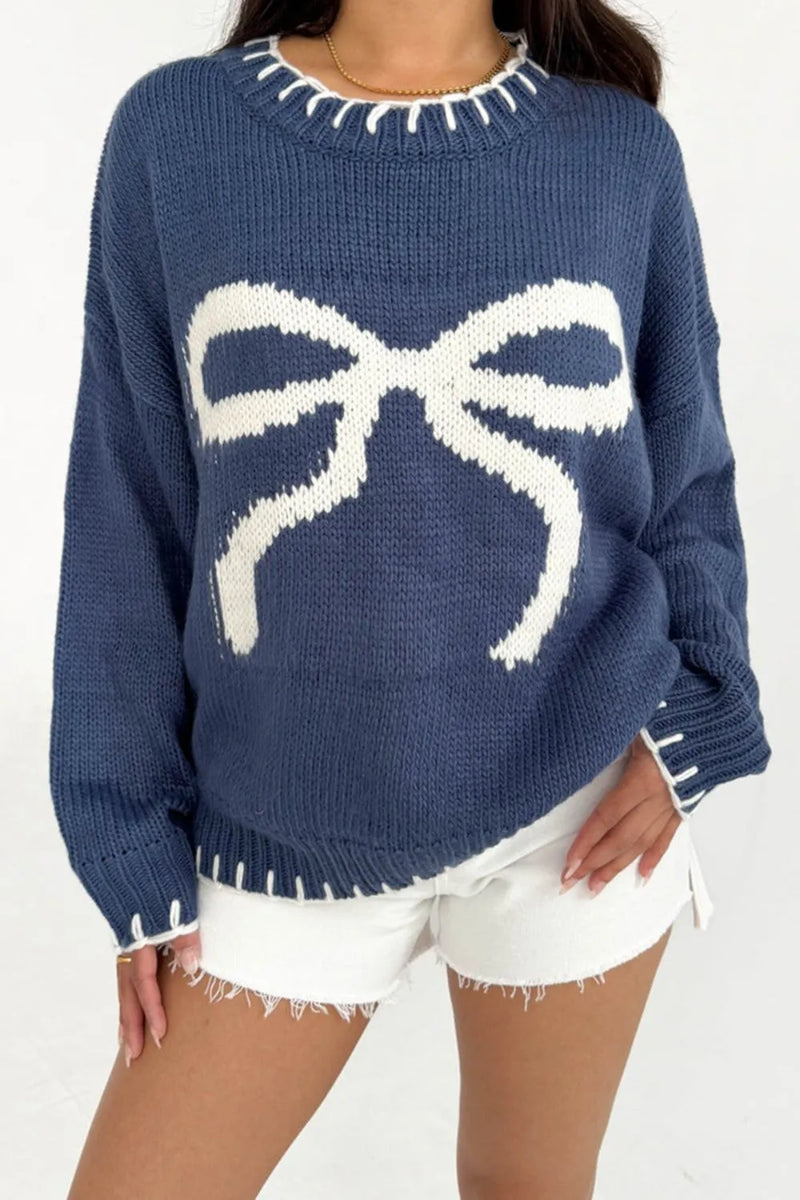 Bow graphic round neck sweater front view