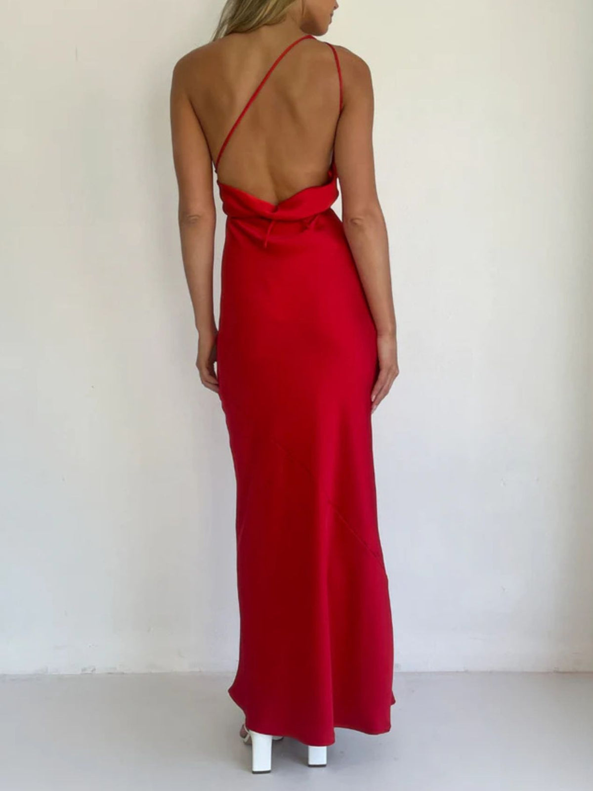 Halter neck satin maxi dress bodice view