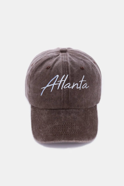 Zenana Washed ATLANTA Embroidered Baseball Cap Brown One Size - Fashorio
