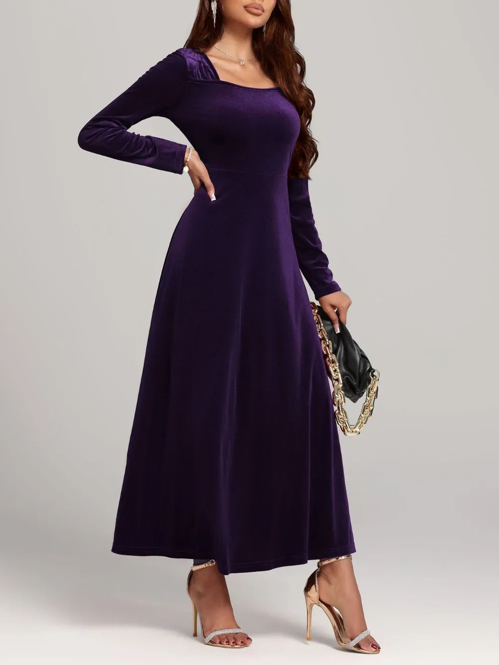 Fabric sheen detail on the velvet dress