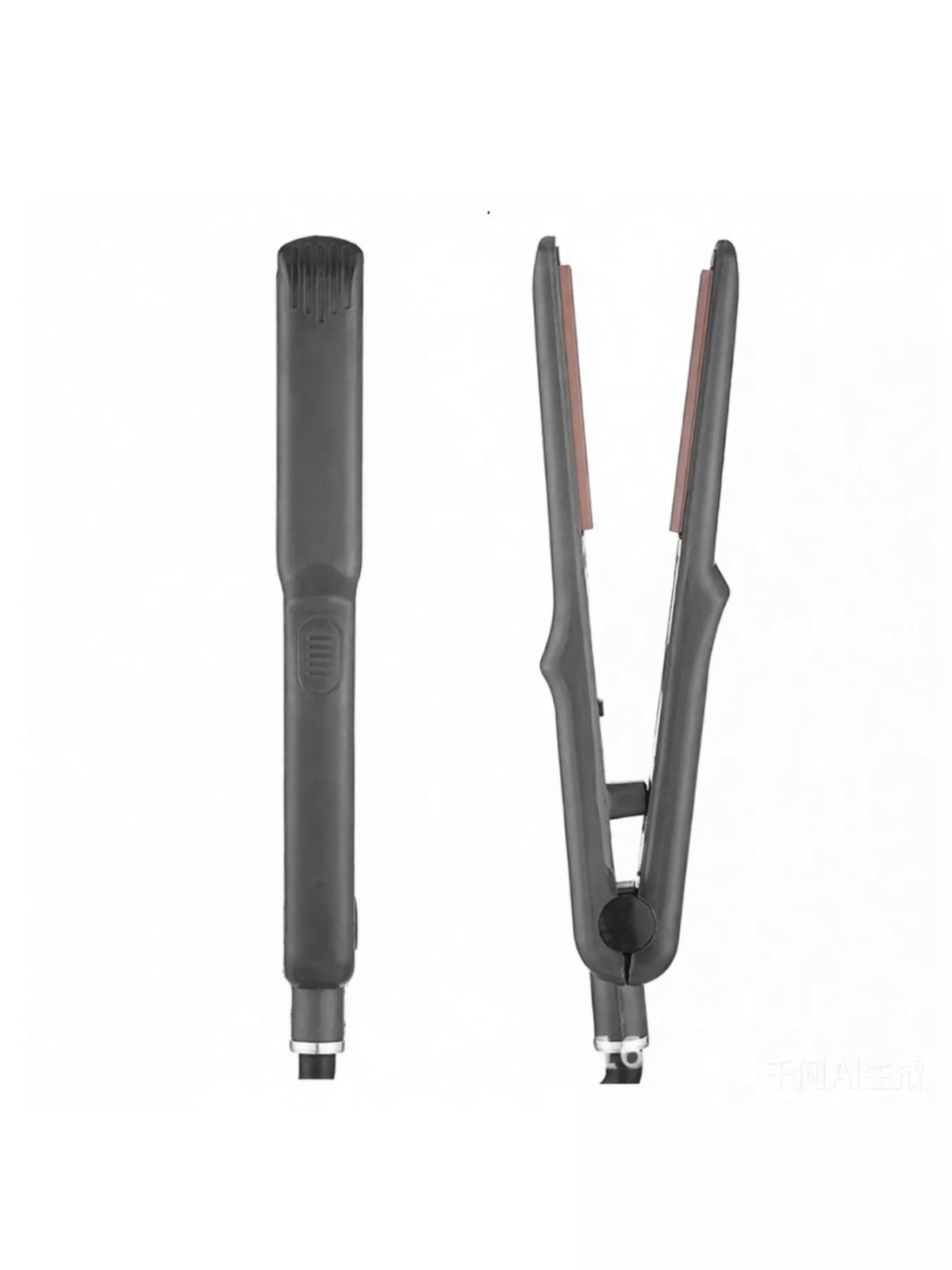 Hair straightener in use on hair