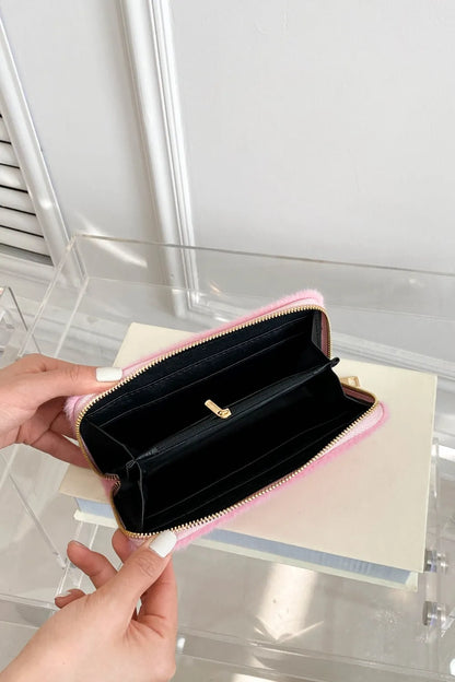Solid Color Fluff Rectangle Wallet - Fashorio
