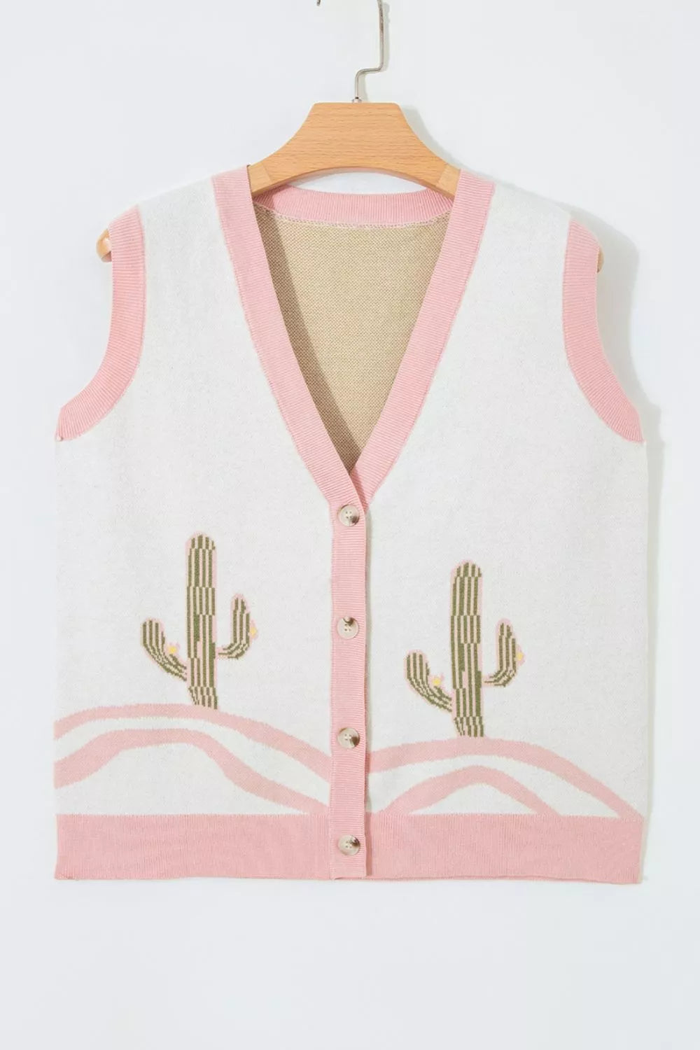 Cactus Pattern Button Front Western Sweater Vest, view 11