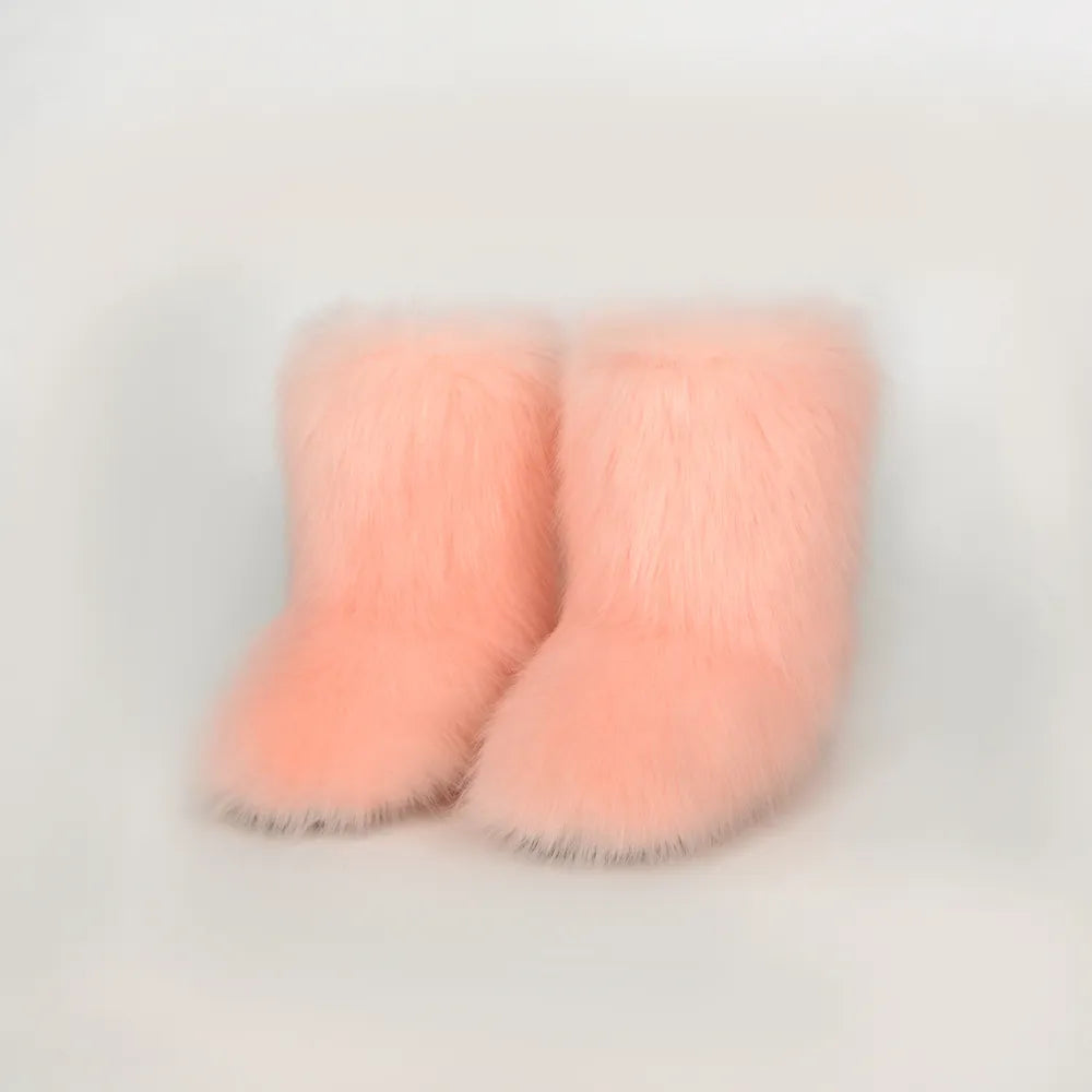 Watermelon pink thermal fuzzy platform boots close up of the toe