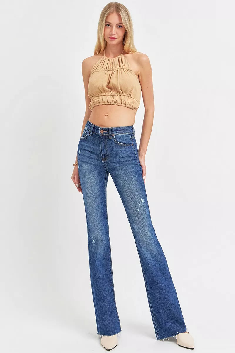RISEN distressed flare jeans styled look