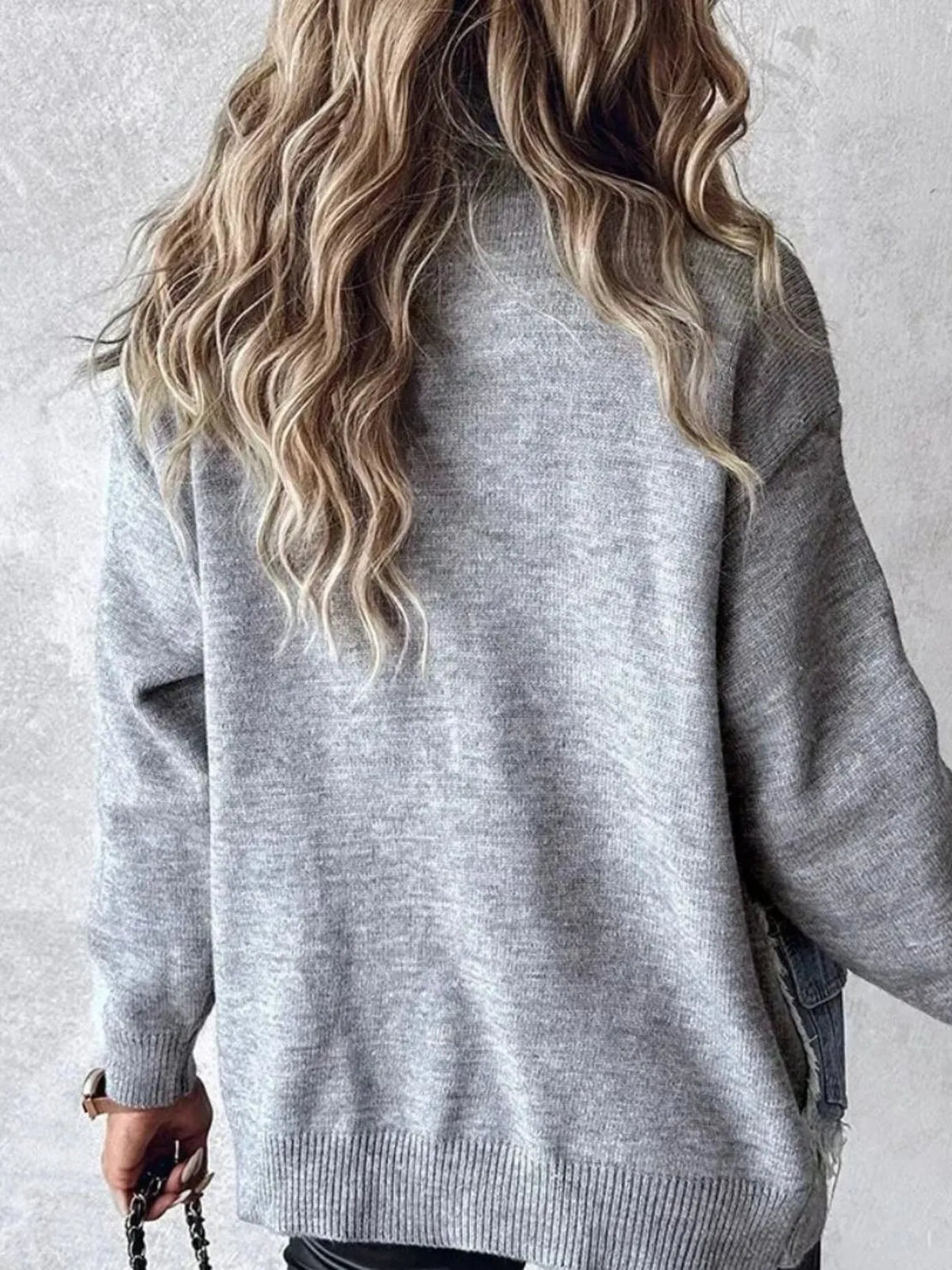 raw hem patchwork pocket cardigan back view