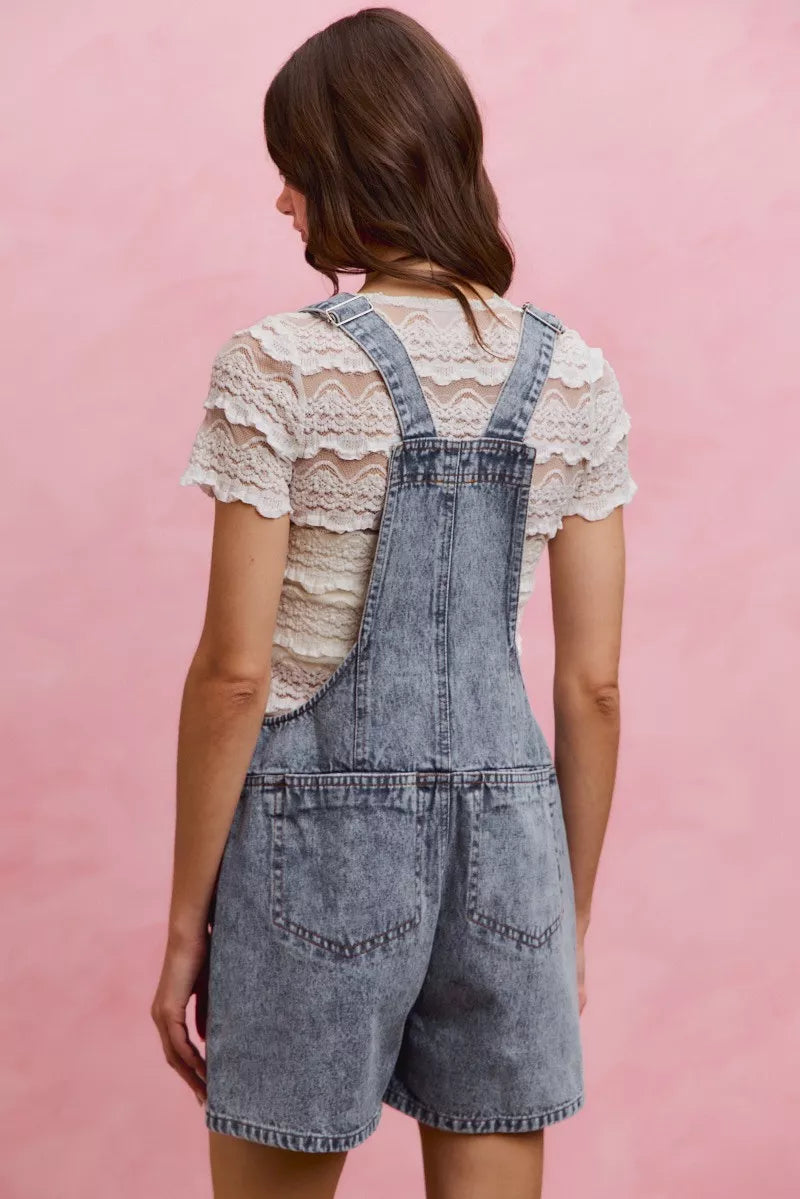 Denim romper button front detail