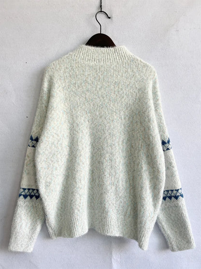 Geometric Mock Neck Dropped Shoulder Sweater - Fashorio