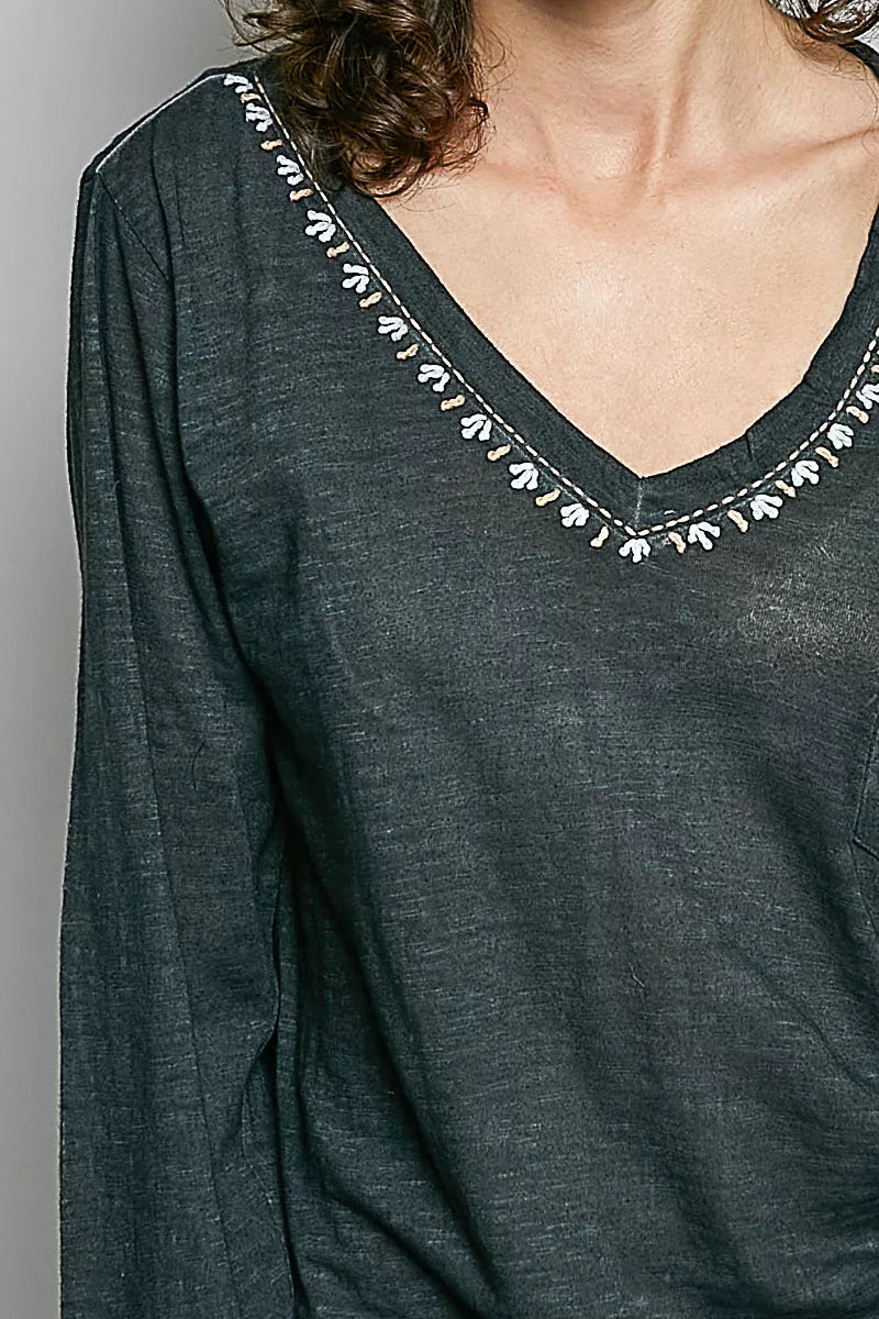 Relaxed cotton knit long sleeve top back styling view