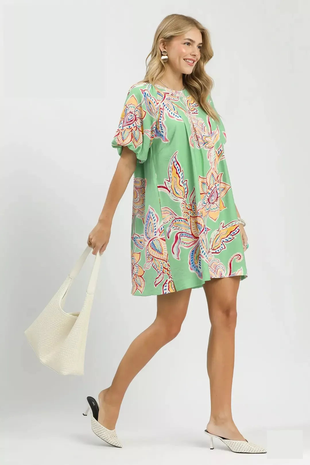 Boho Floral Print Mini Dress with Pockets detail