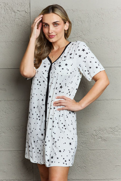 MOON NITE Quilted Quivers Button Down Sleepwear Dress - Fashorio