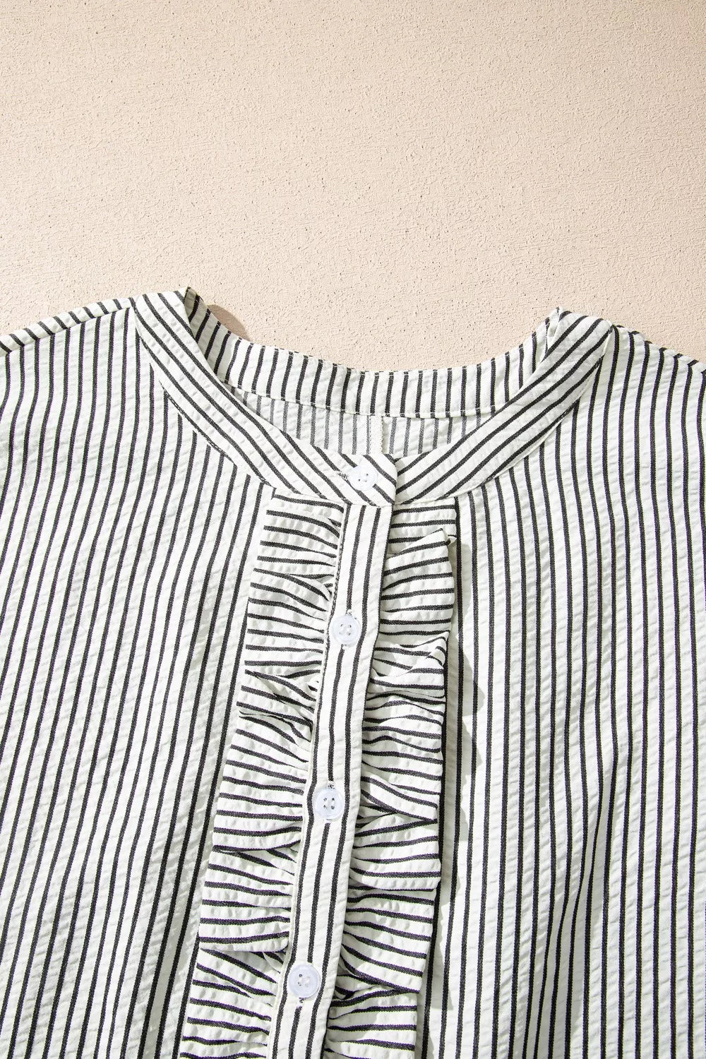 striped ruffle button front maxi dress styled on model