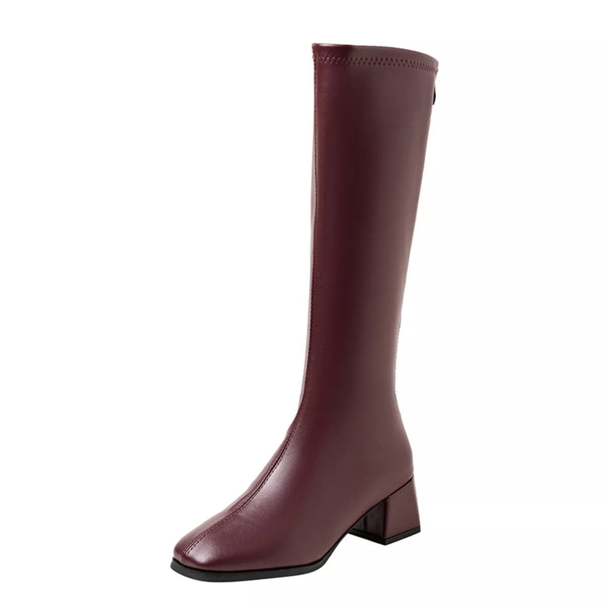 Square toe block heel boots, toe close up