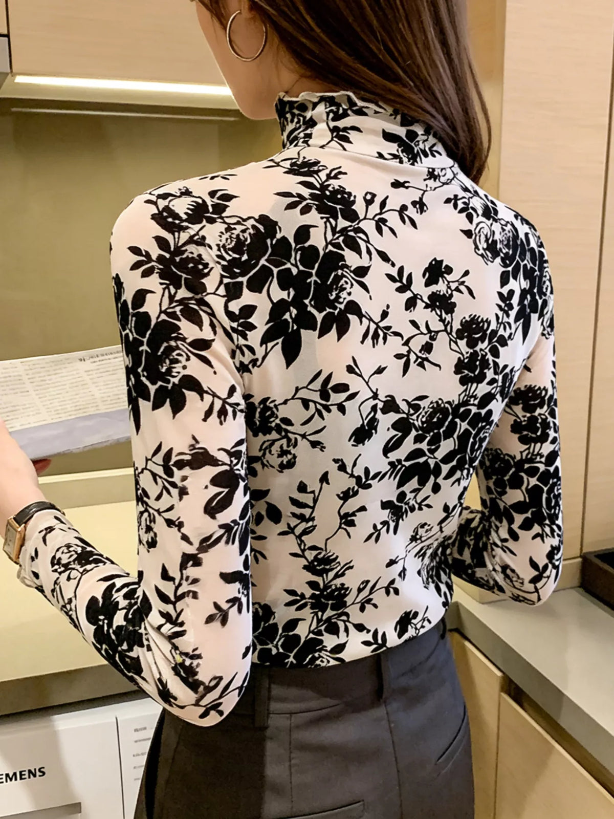 Floral Sheer Turtleneck Top view 8